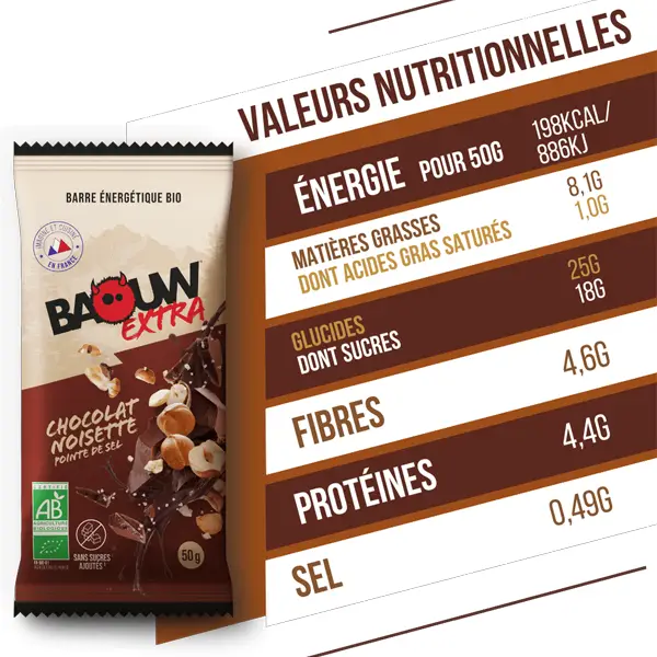 Barre Énergétique BIO EXTRA (50g) - Chocolat & Noisettes - Image 8
